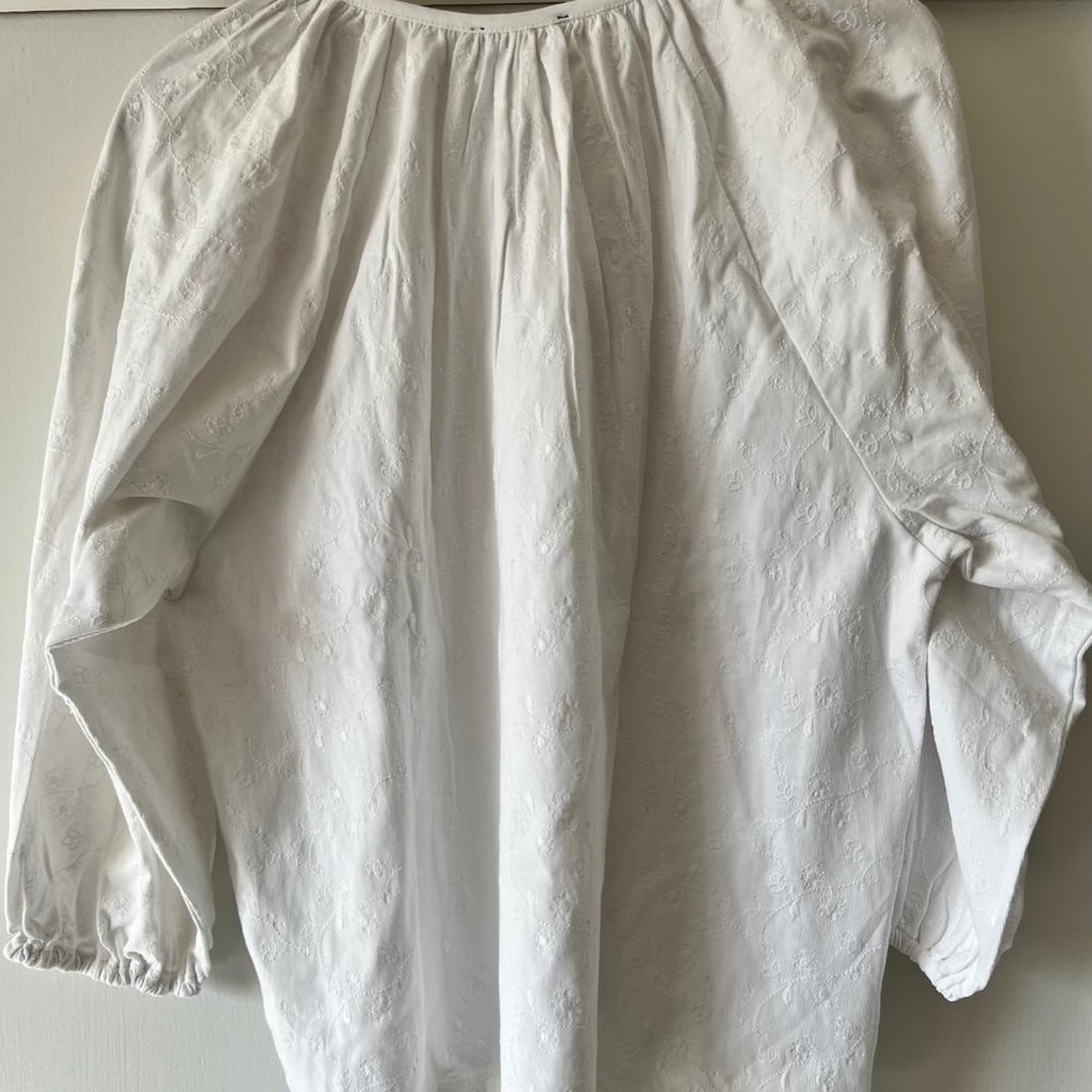 J Crew Embroidered Tassel-Tie Peasant top - White Large L - Picture 6 of 7